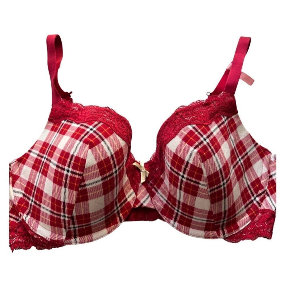 Ambrielle Organic Cotton Demi Classic Racerback Red Plaid Bra Size 38D